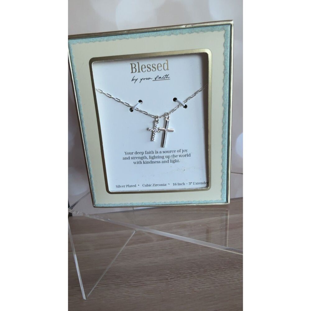 Blessed by Faith Double Cross Necklace | Silver Plated